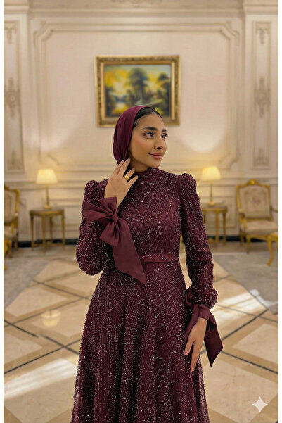 Modarana Vittoria Kolu Fiyonk Boncuk Zincir İşlemeli Abiye