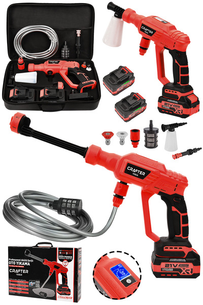 CRAFTERTOOLS 21 V Çift Akülü Kömürsüz Motor Yüksek Basınçlı Şarjlı Araç Araba...