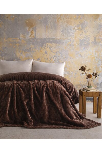 Apricitas HOME Tek Kişilik Trusty Kahverengi Jakar Desen Battaniye 160x220 CM