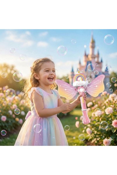 Kids Rainbow Magic Pink Unicorn Bubble Wand – LED Light – Battery Operated – 3+ Years