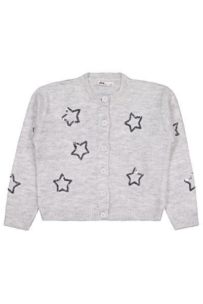 Civil Girls Sequin Star Embroidered Cardigan for Ages 6-9 - Gray 7-8 Years