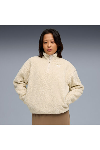 Puma Essential Elevated Half-Zip Crew Kadın Krem Rengi Sweatshirt