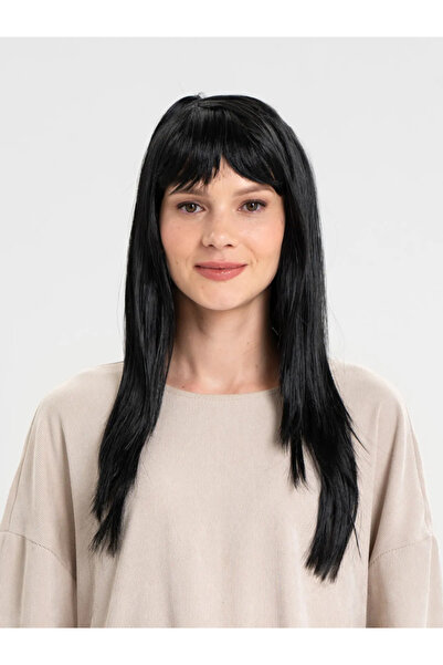 Pazarcan Black Color Long Party Wig (5389)