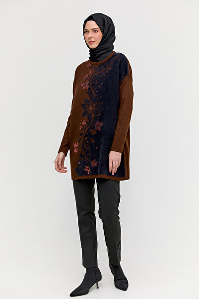 Setrms Simli Çiçek Motifli Triko Tunik