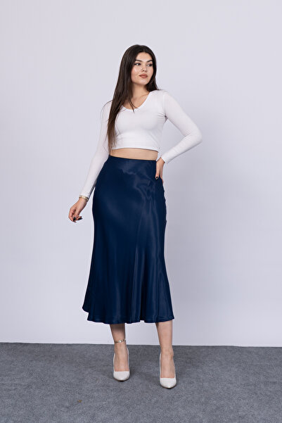 MissVina Satin Fabric Patterned Skirt with Elastic Waist 6679
