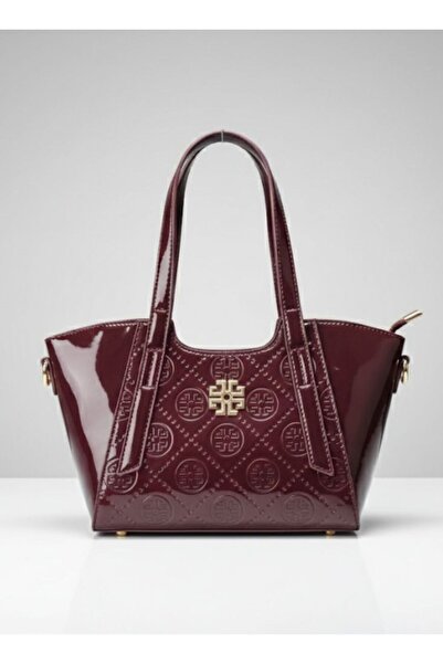 Premium Glossy Wine Red Patent Leather Tote Handbag for Women with Dual Handles