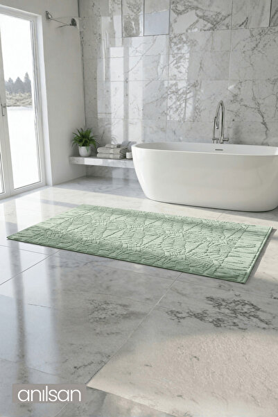 Anılsan Grid Mint Green Foot Towel - 70X130Cm, 790Gr, 100% Cotton, Spa and Hotel Bath Mat, Daily Use
