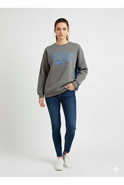 ribana Γυναικείο φούτερ με τρία νήματα, στάμπα, λαιμόκοψη ποδηλάτου, με λεπτο...