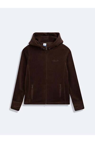 Ltb Berinta Зі блискавкою, з капюшоном, з поліестеру, прямий крій, коричневий кардиган