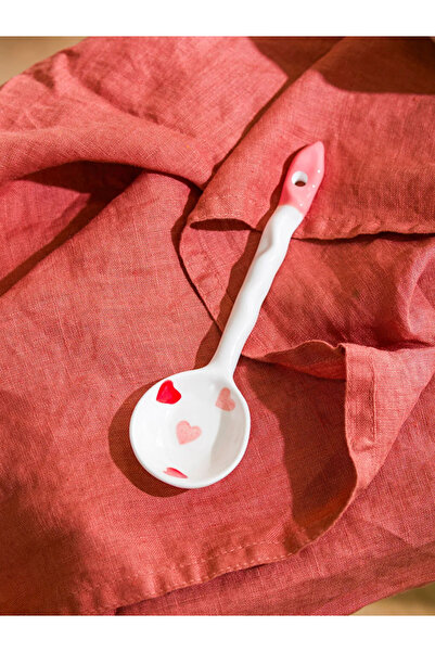 LC Waikiki Lcw Home Valentine's Day White Heart Patterned Ceramic Spoon Set of 4