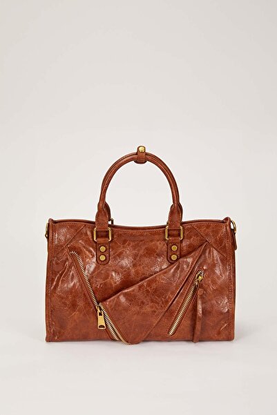 Levidor Dark Brown Handbag with Pocket Zipper Detail
