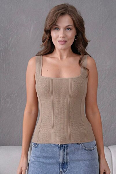 Maysev Square Neck Strap Slim Fit Knitwear Ribbed Knit Women's Top