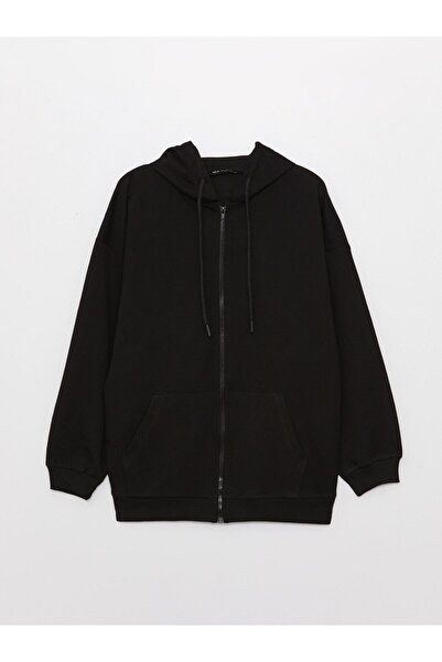 LC Waikiki Kapüşonlu Düz Uzun Kollu Oversize Kadın Spor Hırka