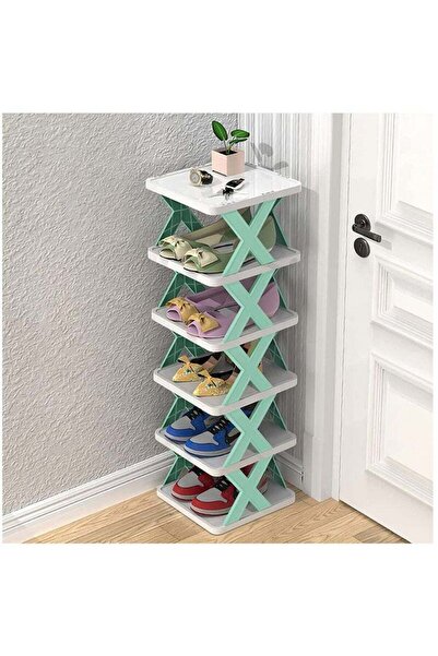 Arabest رف أحذية بستة أرفف، برج أحذية رأسي قابل للتكديس، دعامة سميكة على شكل حرف X، قاعدة عريضة (أخضر)