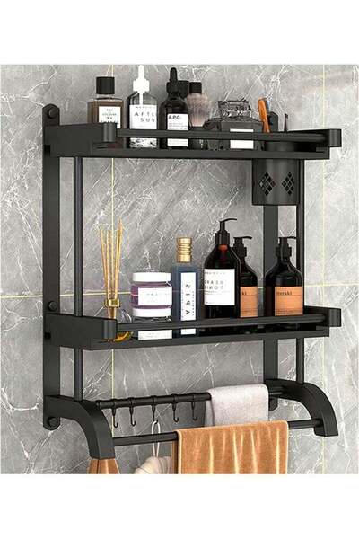 Arabest رف حمام من طبقتين مع قضيب مناشف، رف حمام مثبت على الحائط مع حامل أكوا...