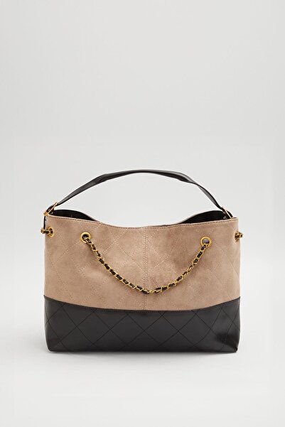 Levidor Khaki Chain Patterned Wide Shoulder Bag