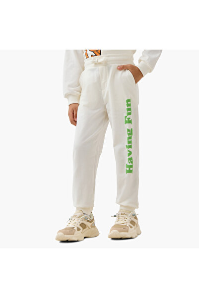 Juniors Slogan Print Joggers with Drawstring Closure and Pockets