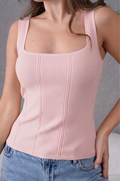 Maysev Square Neck Strap Slim Fit Knitwear Ribbed Knit Women's Top