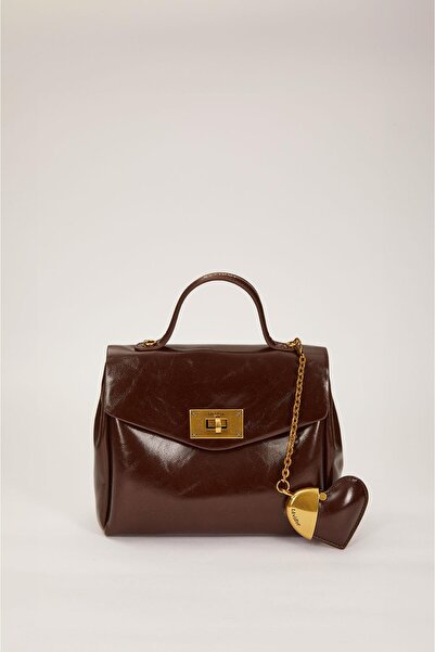 Levidor KOYU KAHVE Zincirli Kalp Aksesuarlı El Çantası