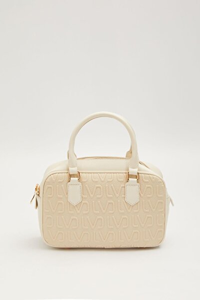 Levidor Cream Embossed Logo Printed Handbag
