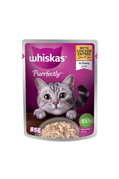Whiskas طعام القطط الرطب "بيرفكتلي" بنكهة الدجاج للقطط البالغة من عمر سنة فما فوق، وجبة صحية ولذيذة
