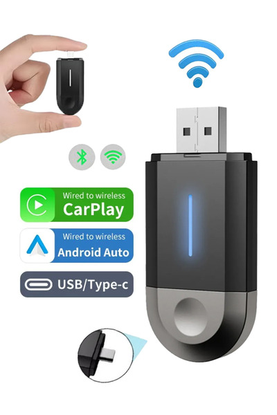 Makrystorm 2 in 1 Mini Carplay Wireless Adapter integration Android Auto For Apple USB Type-C Dongle