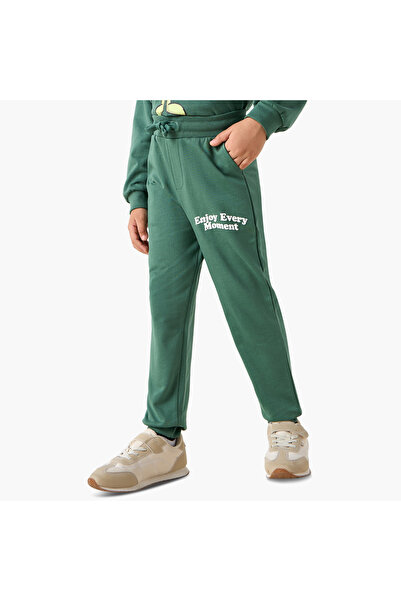 Juniors Slogan Print Joggers with Drawstring Closure and Pockets