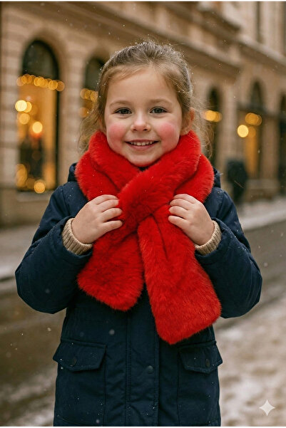 Luminos Butik Girl's Red Plush Scarf with Neck Collar Byn001
