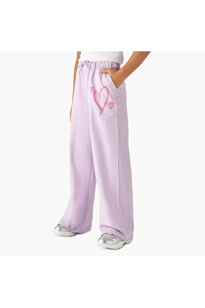 Juniors Heart Print Joggers with Drawstring Closure