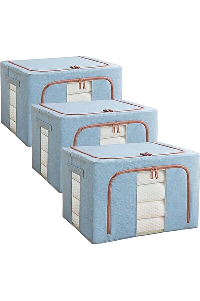 Arabest 3 Pack Clothes Storage Bag, Foldable Storage Containers,Large Storage Bins , Sturdy Zipper,Blue