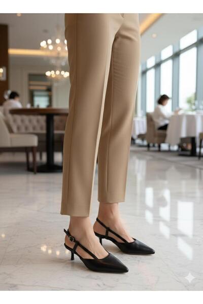 DORA shoes kadın stiletto arka açık günlük konforlu siyah cilt-mat topuklu ayakkabı