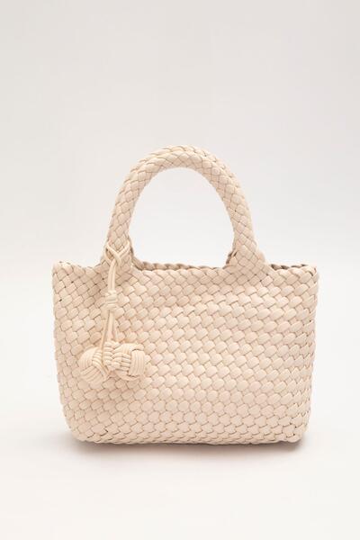 Levidor Cream Charmlı Knitted Model Handbag