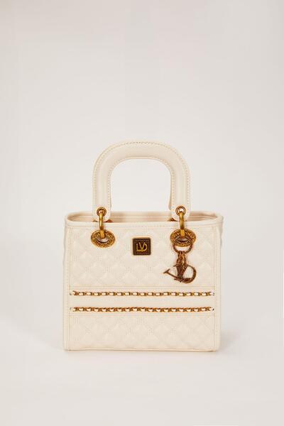 Levidor Krem Mini Çiçek Aksesuarlı El Çantası