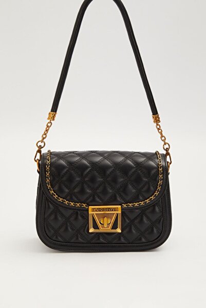 Levidor حقيبة يد سوداء بيضاوية الشكل مع شعار