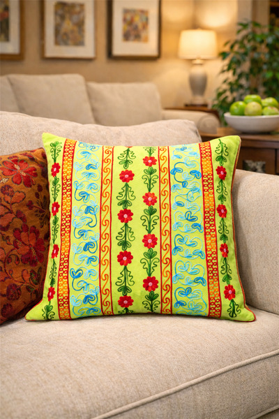 Miss Boheme Green Color Boho Garden Embroidered Bohemian Pillow Case 40Cmx40Cm