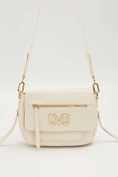 Levidor White Shoulder Bag with Front Zipper Detail