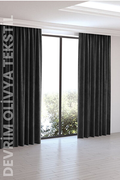 SHY TEKSTİL Luxury First-Class Elegance Home Daily Series Black Honeycomb Velvet Textured Island Backdrop Curtain