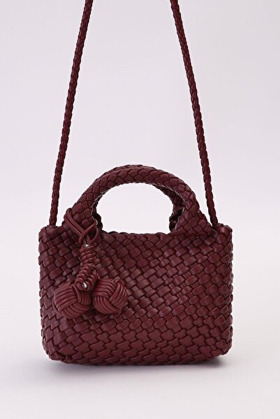 Levidor Dark Brown Knitted Handbag with Ball Accessories