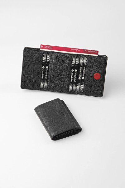 CENGİZ PAKEL Genuine Leather Unisex Wallet with Hidden Magnet Detail - 13708 - Black