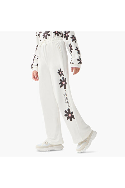Juniors بنطال رياضي للبنات بنقشة زهور - قطن - خصر برباط