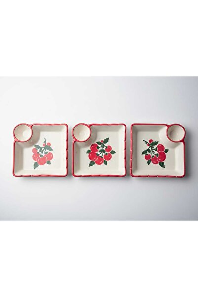 KH Tabak Sosluklu Domates Desenli Sunum Kahvaltılık Sofra Düzeni Mutfak 14*14