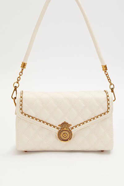Levidor Krem Metal Örgü Kenar Desen El Çantası