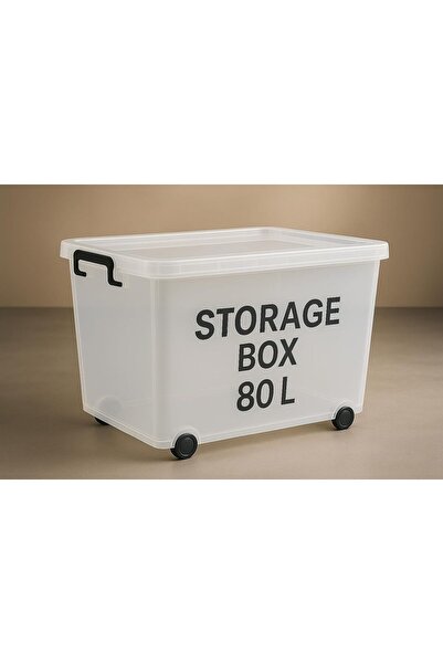 Al Mufarrej Housewares ALMUFARREJ Clear Plastic Storage Box, 80 L Capacity, Clear/Black, Wheeled, Lockable Lid, Multi-Purpo