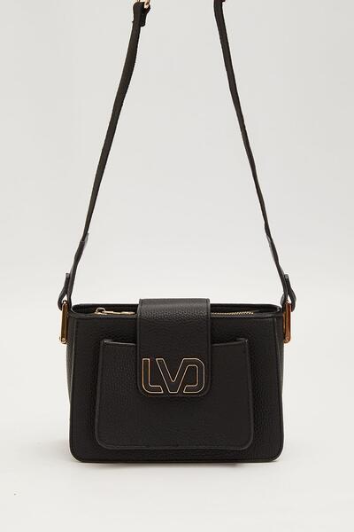 Levidor Black Shoulder Bag with Front Pocket Detail
