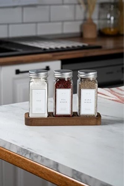 BRF Bezsell 3-Piece Silver Spice Rack Set with Wooden Stand 1027645
