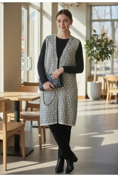 ENDAMIM Women's Knitwear Vest Boat Neck Argyle Patterned Belted Sleeveless Transitional Classic