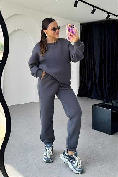 YAKAMEL طقم رياضي نسائي مكون من مبطن بالصوف قطع بياقة دائرية خفيفة الوزن