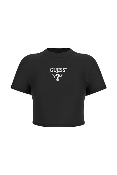 Guess Kadın Kısa Kollu Siyah Crop T-shirt