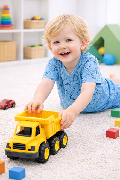 aden kids αγόρι μπλε σετ καλοκαιρινής πιτζάμα με τύπωμα