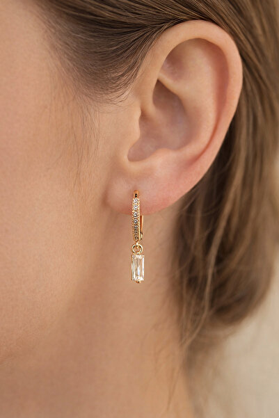 Sacce Scarves&Accessories Rose Gold Square Stone Dangle Stone Hoop Earrings